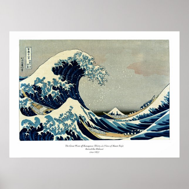 Poster Katsushika Hokusai dans La Grande Vague au large d (Devant)