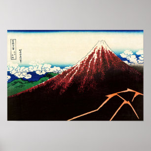 Poster Katsushika Hokusai - Éclairages sous le sommet