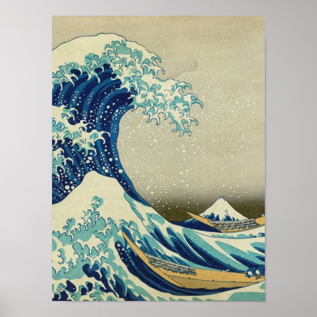 Poster Katsushika Hokusai - La Grande vague au large de K (Devant)