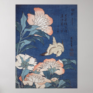 Poster Katsushika Hokusai Peonies et Canaries