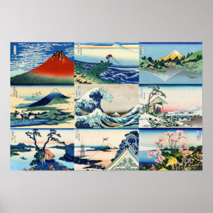 Poster Katsushika Hokusai - Sélection des 36 Vues du Mont