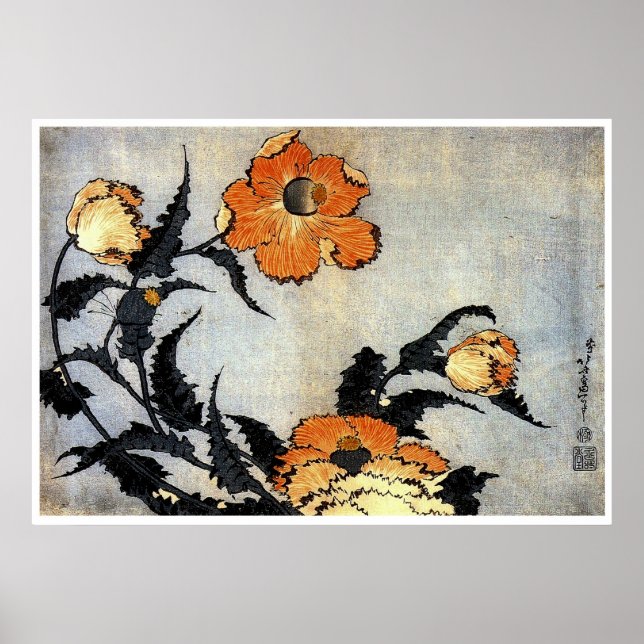 Poster Katsushika Hokusai Ukiyo-e Woodcut Imprimer - Popp (Devant)