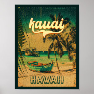 Poster Kauai Beach Hawaii Palmiers rétro 60s Souvenirs