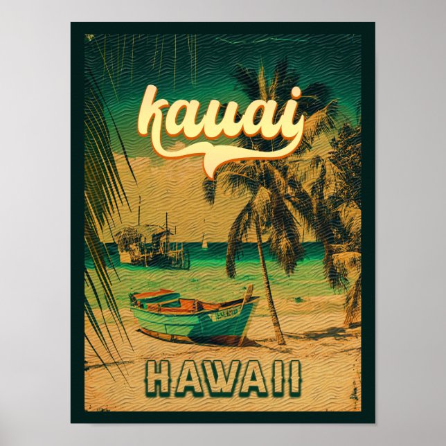 Poster Kauai Beach Hawaii Palmiers rétro 60s Souvenirs (Devant)