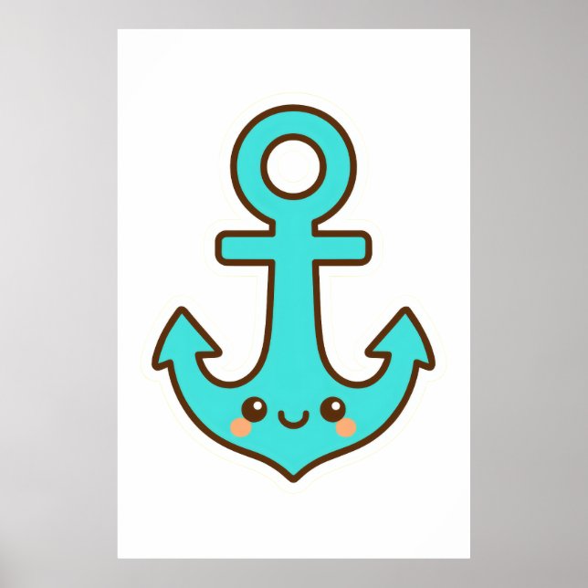Poster Kawaii Ancre Turquoise - Whimsical & gai (Devant)