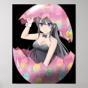 Poster Kawaii Anime Girl Bunny de Pâques Oeuf mignon Waif