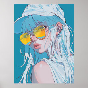 Poster Kawaii Anime Girl with White Hair