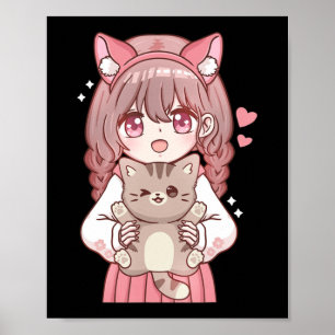 Poster Kawaii Anime Kawaii Amoureux des chats Otaku