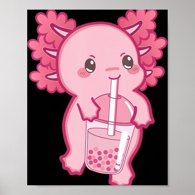 Poster Kawaii Axolotl Boba Bubble Tea Ado fille enfants J (Devant)