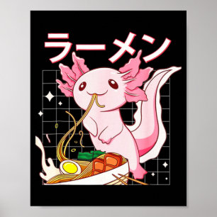 Poster Kawaii Axolotl Manger Ramen nouilles Anime Girls T
