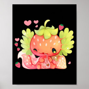 Poster Kawaii Axolotl Strawberry Milk Shake Japanese Anim