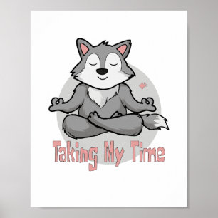 Poster Kawaii baby wolf faisant du yoga pose pour la médi