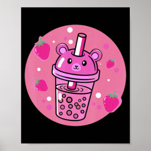 Poster Kawaii Boba Coupe Fraise Anime Buble Thé Cute