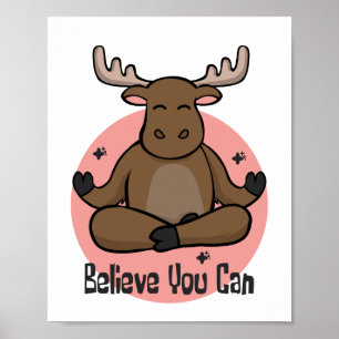 Poster Kawaii brun zébu animal faisant du yoga pose