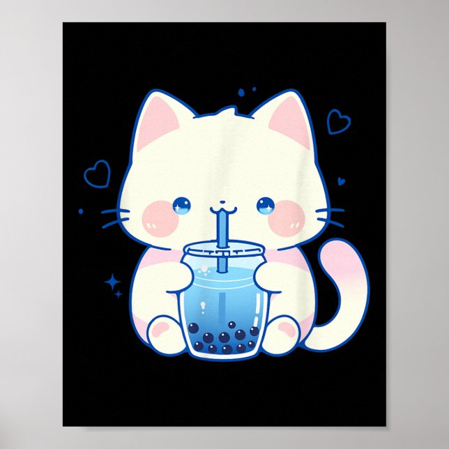 Poster Kawaii Cat Boba Japanese Cute Aesthetic Anime Girl (Devant)