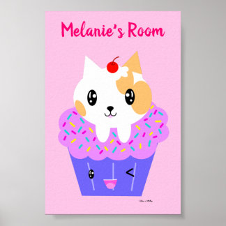 Poster Kawaii Cat Cat Cupcake Dessin Customisé
