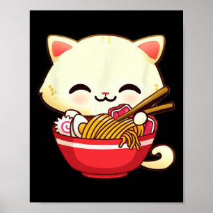 Poster Kawaii Chat Ramen Japonais Nourriture Amusante Ani