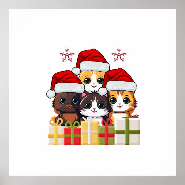 Poster Kawaii Christmas kitten in Santa Hats T-Shirt (Devant)