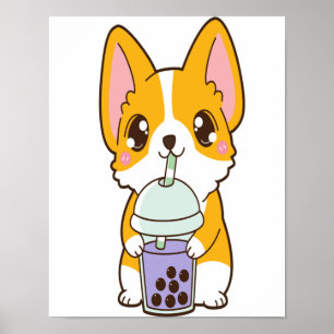 Poster Kawaii Cute Boba Corgi Chien Taro Bubble Pearl Lai