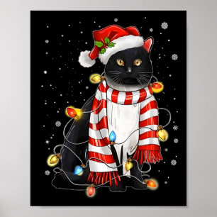 Poster Kawaii Cute Chat Noir Père Noël Tangé Dans La Lig 