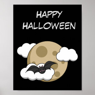 Poster Kawaii Happy Bat Voler sur la Pleine lune   Ajoute