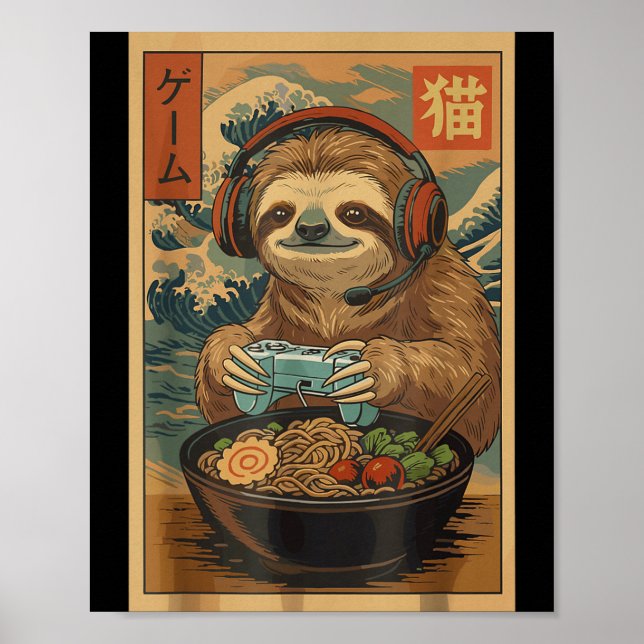 Poster Kawaii Japanese Ramen Sloth Retro Gaming Shirts Fo (Devant)