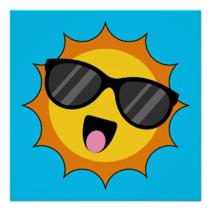 Poster Kawaii Joyeux soleil avec lunettes de soleil