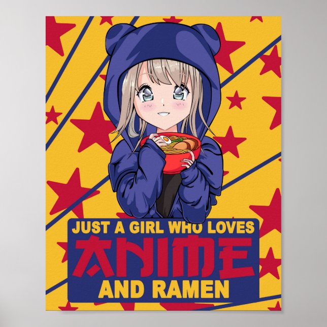 Poster Kawaii Neko Ramen Lover - Anime japonaise aux noui (Devant)