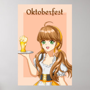 Poster Kawaii Oktoberfest Maid avec de la bière