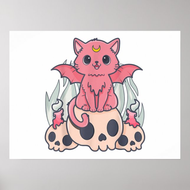 Poster Kawaii Pastel Goth Cute Démon Déplaisant Chat et C (Devant)