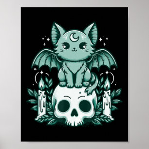 Poster Kawaii Pastel Goth Cute Déplaisante Chat Bat Skele