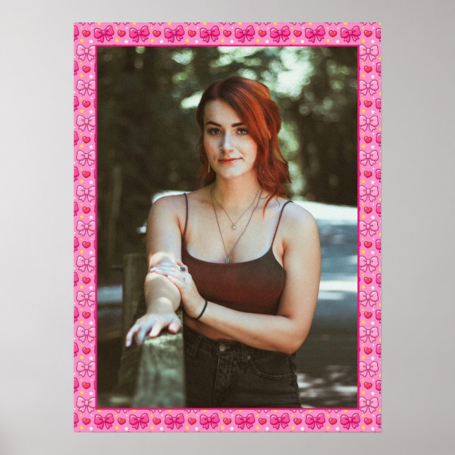 Poster Kawaii Pink Bows Custom Photo (Devant)