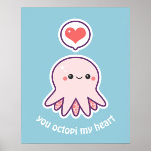 Poster Kawaii Pink Octopus