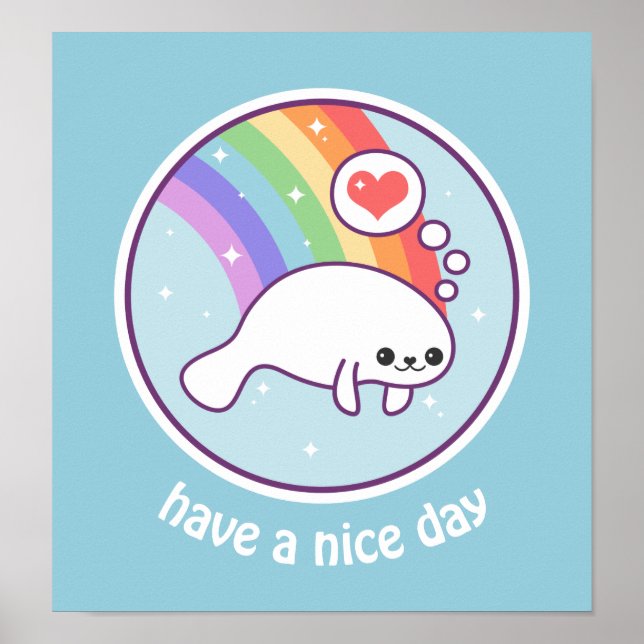 Poster Kawaii Rainbow Manatee (Devant)