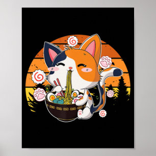 Poster Kawaii Ramen Chat Anime Japonais Neko Noodle Fun V