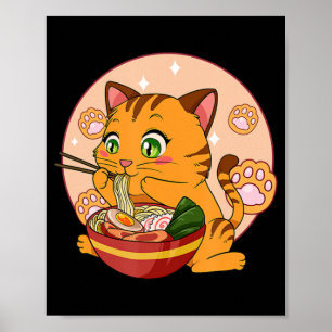 Poster Kawaii Ramen Chat Japonais Neko Noodle Anime Cadea