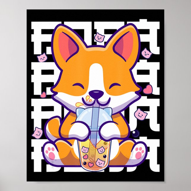 Poster Kawaii Shiba Inu Chien Bug Tea Boba Anime Cadeaux  (Devant)