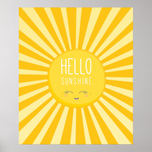 Poster KAWAII SKY brillant jaune vif sourire soleil solei