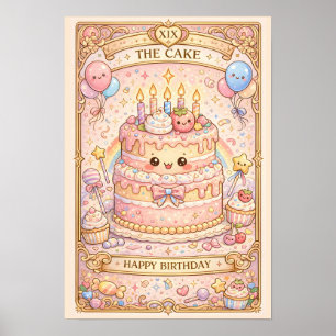 Poster Kawaii Tarot Anniversaire “Le Gâteau” Pastel migno