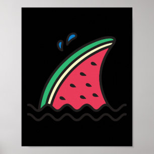 Poster Kawaii Watermelon Requin Fin drôle Famille Été Va