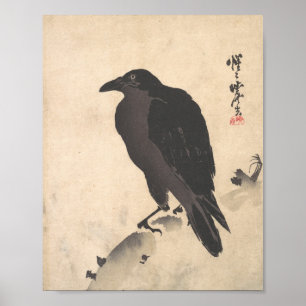 Poster Kawanabe Kyosai Crow Resting on Wood Trunk