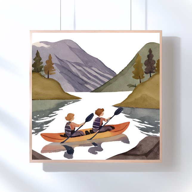 Poster Kayak Ride sur le lac | Aquarelle de la nature des (Créateur téléchargé)
