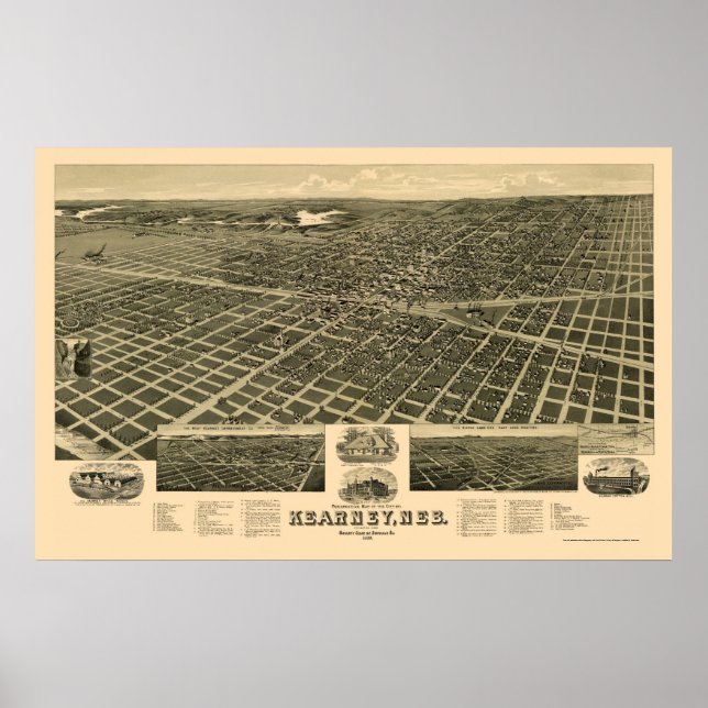 Poster Kearney, NE Carte panoramique - 1889 (Devant)