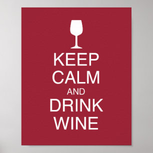 Poster Keep Calm and Drink Wine Funny Red