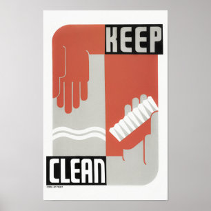 Poster Keep Clean - Healthcare WPA Print - Vers 1937