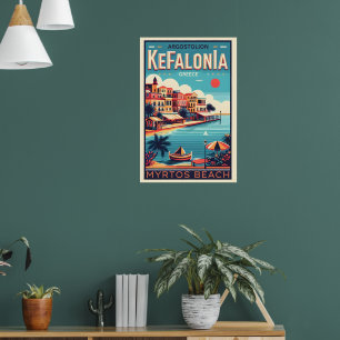 Poster kefalonia grèce vintage souvenirs de voyage