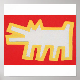 Poster Keith Haring Dog Design rouge et jaune