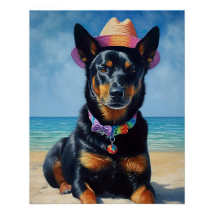 Poster Kelpie australienne sur la plage, cadeau d'été amo