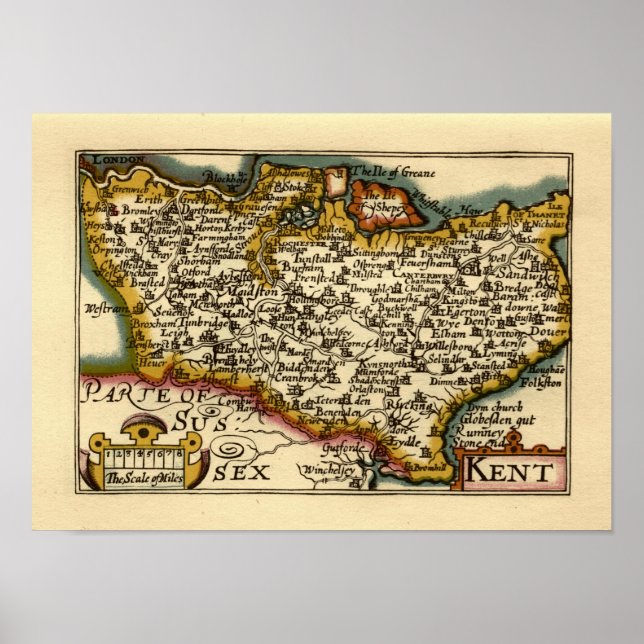 Poster Kent Comté Angleterre Ancien Antiquaire John Carte (Devant)