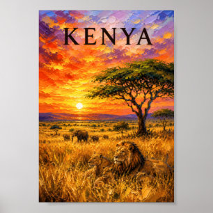 Poster Kenya : Safari artistique souvenir d'un coucher de